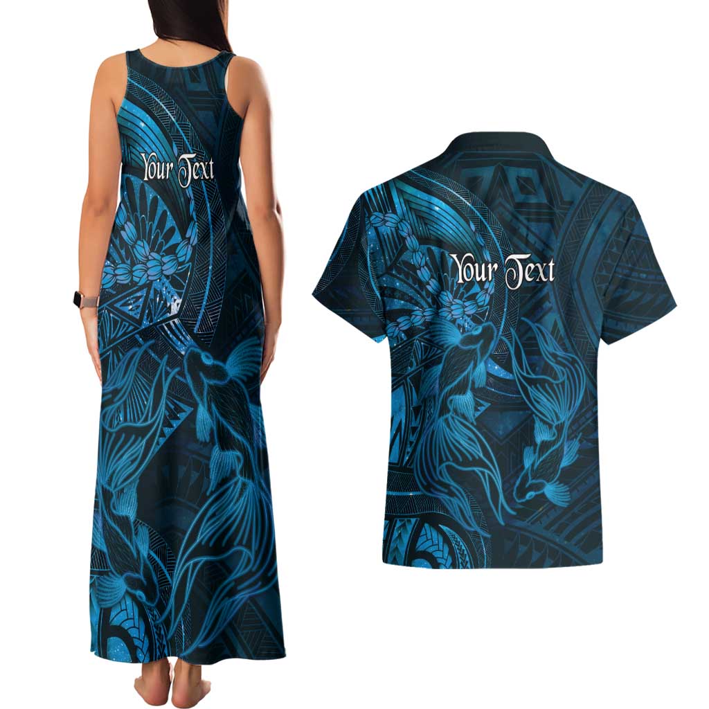 Personalised Polynesia Zodiac Pisces Couples Matching Tank Maxi Dress and Hawaiian Shirt Galaxy Polynesian Pattern Chest Tattoo Style