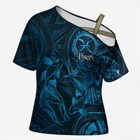 Personalised Polynesia Zodiac Pisces Cross Shoulder Shirt Galaxy Polynesian Pattern Chest Tattoo Style LT14 Female Blue - Polynesian Pride