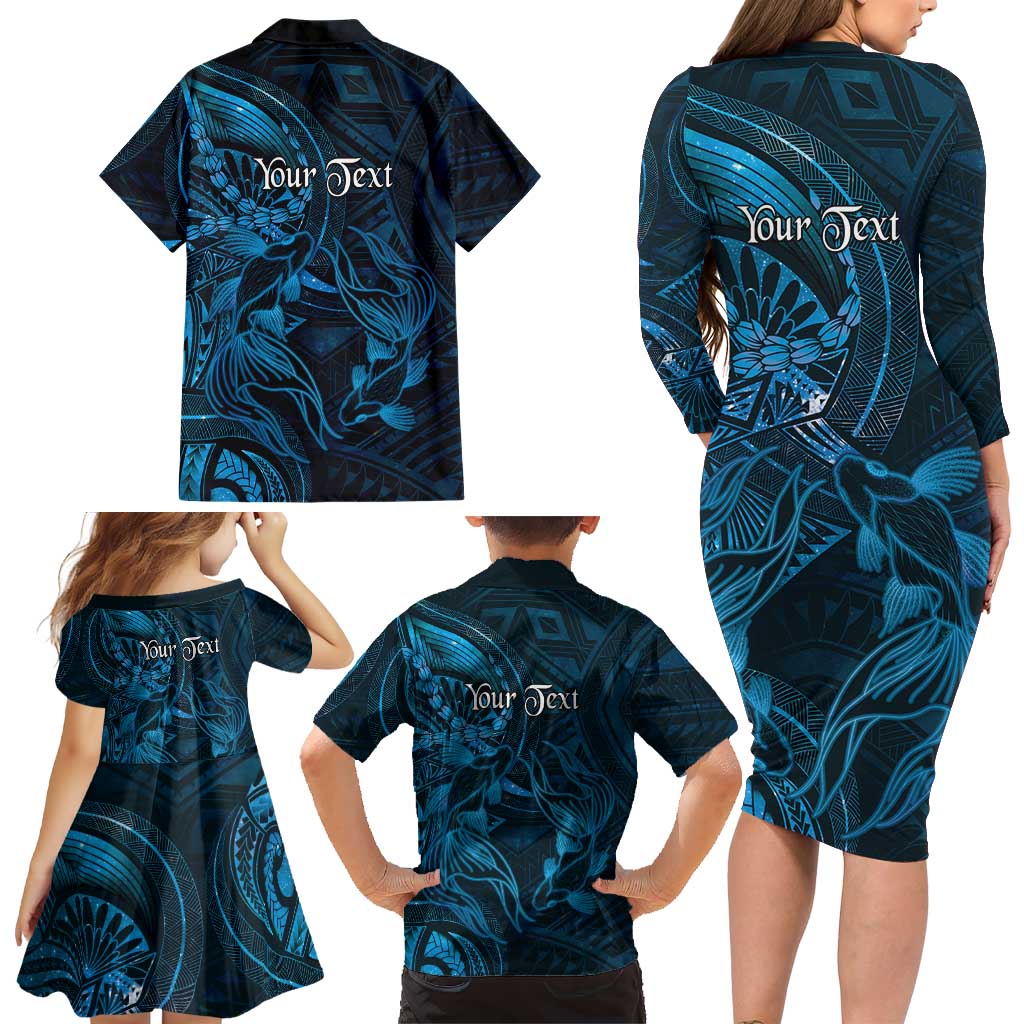 Personalised Polynesia Zodiac Pisces Family Matching Long Sleeve Bodycon Dress and Hawaiian Shirt Galaxy Polynesian Pattern Chest Tattoo Style LT14 - Polynesian Pride