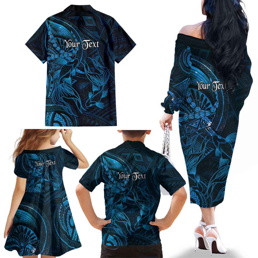 Personalised Polynesia Zodiac Pisces Family Matching Off The Shoulder Long Sleeve Dress and Hawaiian Shirt Galaxy Polynesian Pattern Chest Tattoo Style LT14 - Polynesian Pride