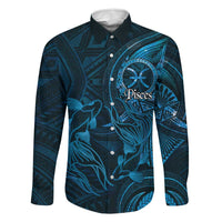 Personalised Polynesia Zodiac Pisces Family Matching Off The Shoulder Long Sleeve Dress and Hawaiian Shirt Galaxy Polynesian Pattern Chest Tattoo Style LT14 Dad's Shirt - Long Sleeve Blue - Polynesian Pride