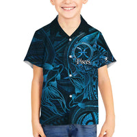 Personalised Polynesia Zodiac Pisces Family Matching Off Shoulder Maxi Dress and Hawaiian Shirt Galaxy Polynesian Pattern Chest Tattoo Style LT14 Son's Shirt Blue - Polynesian Pride