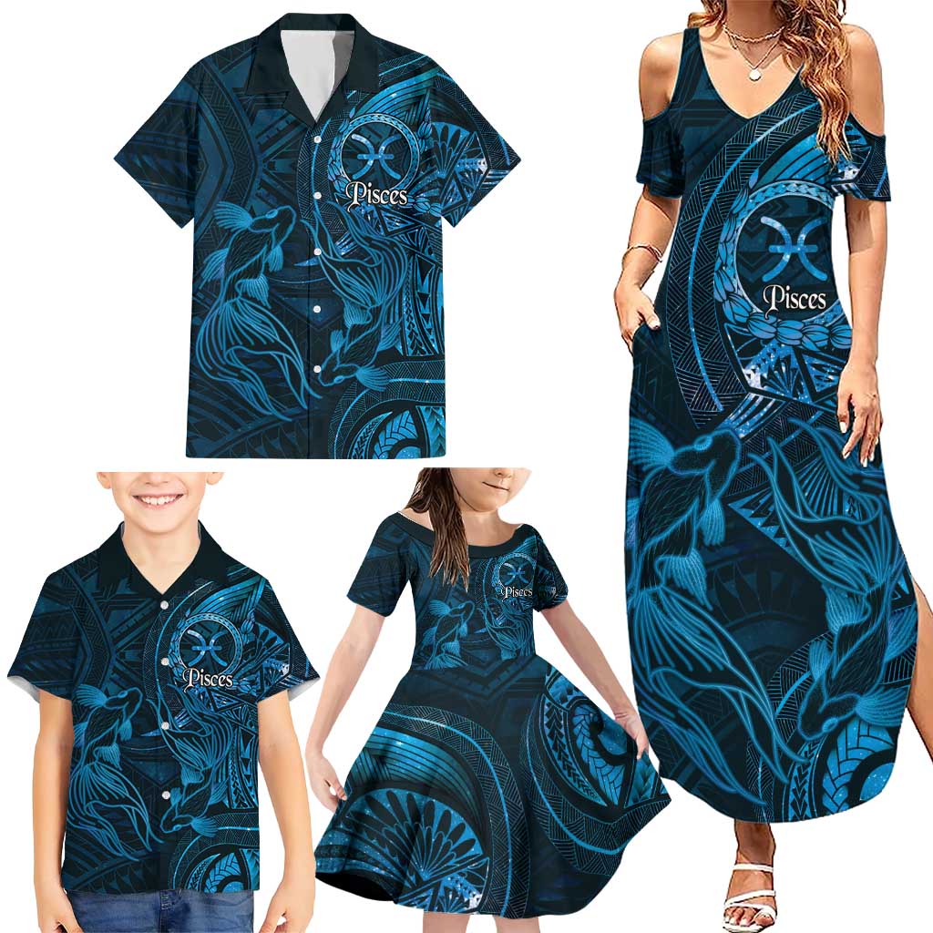 Personalised Polynesia Zodiac Pisces Family Matching Summer Maxi Dress and Hawaiian Shirt Galaxy Polynesian Pattern Chest Tattoo Style LT14 - Polynesian Pride
