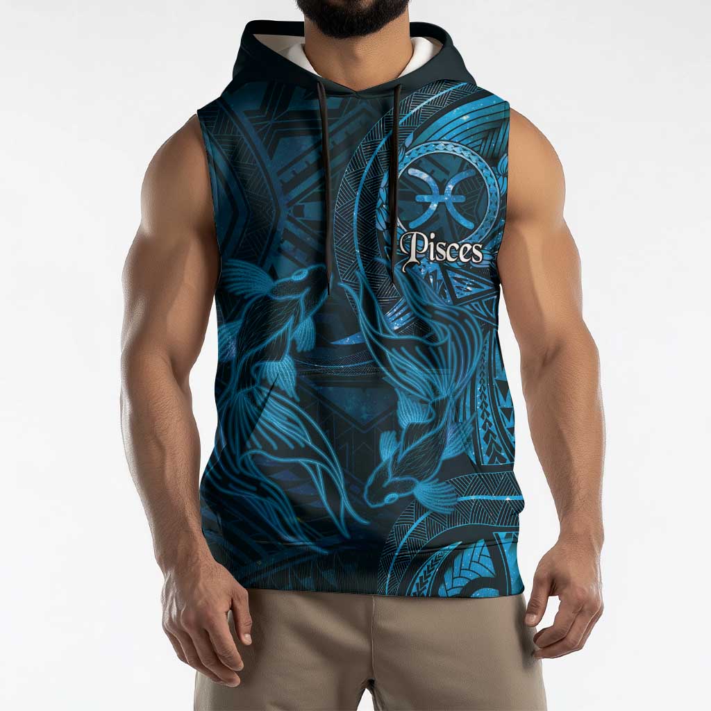 Personalised Polynesia Zodiac Pisces Sleeveless Hoodie Galaxy Polynesian Pattern Chest Tattoo Style
