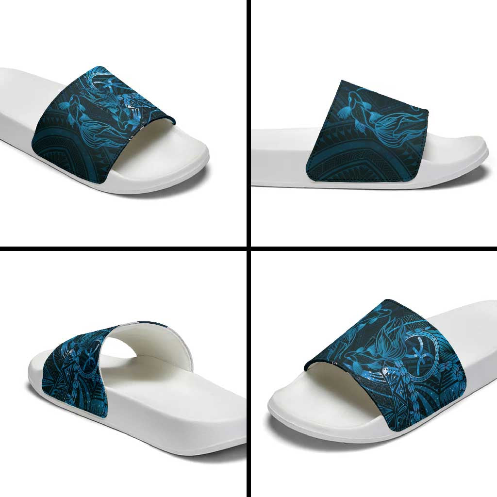 Personalised Polynesia Zodiac Pisces Slide Sandals Galaxy Polynesian Pattern Chest Tattoo Style