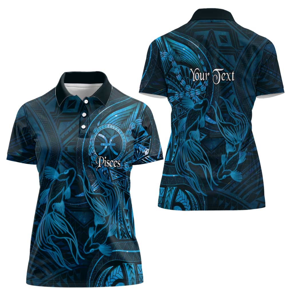 Personalised Polynesia Zodiac Pisces Women Polo Shirt Galaxy Polynesian Pattern Chest Tattoo Style