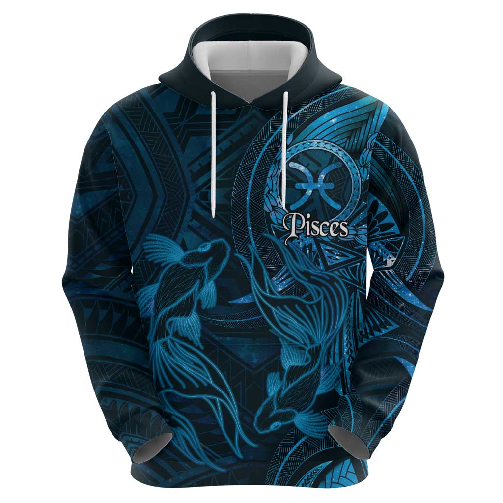Personalised Polynesia Zodiac Pisces Zip Hoodie Galaxy Polynesian Pattern Chest Tattoo Style