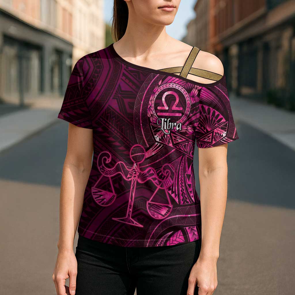 Personalised Polynesia Zodiac Libra Cross Shoulder Shirt Galaxy Polynesian Pattern Chest Tattoo Style