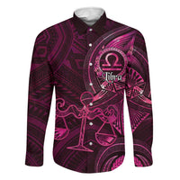 Personalised Polynesia Zodiac Libra Family Matching Long Sleeve Bodycon Dress and Hawaiian Shirt Galaxy Polynesian Pattern Chest Tattoo Style LT14 Dad's Shirt - Long Sleeve Pink - Polynesian Pride