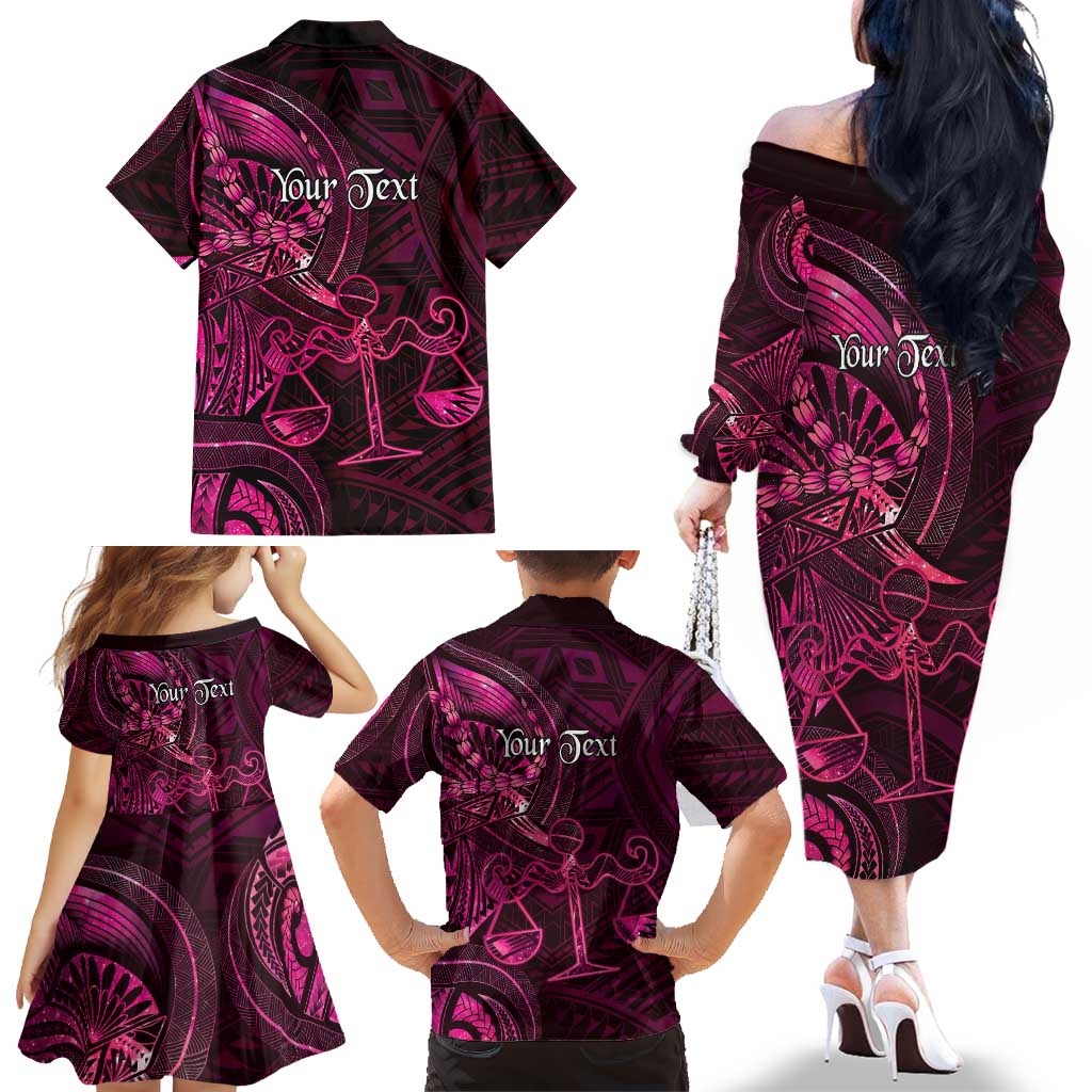 Personalised Polynesia Zodiac Libra Family Matching Off The Shoulder Long Sleeve Dress and Hawaiian Shirt Galaxy Polynesian Pattern Chest Tattoo Style LT14 - Polynesian Pride