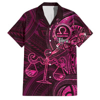 Personalised Polynesia Zodiac Libra Family Matching Off The Shoulder Long Sleeve Dress and Hawaiian Shirt Galaxy Polynesian Pattern Chest Tattoo Style LT14 Dad's Shirt - Short Sleeve Pink - Polynesian Pride