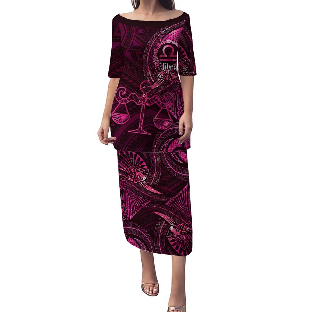 Personalised Polynesia Zodiac Libra Family Matching Puletasi and Hawaiian Shirt Galaxy Polynesian Pattern Chest Tattoo Style