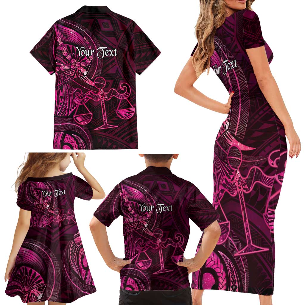Personalised Polynesia Zodiac Libra Family Matching Short Sleeve Bodycon Dress and Hawaiian Shirt Galaxy Polynesian Pattern Chest Tattoo Style LT14 - Polynesian Pride