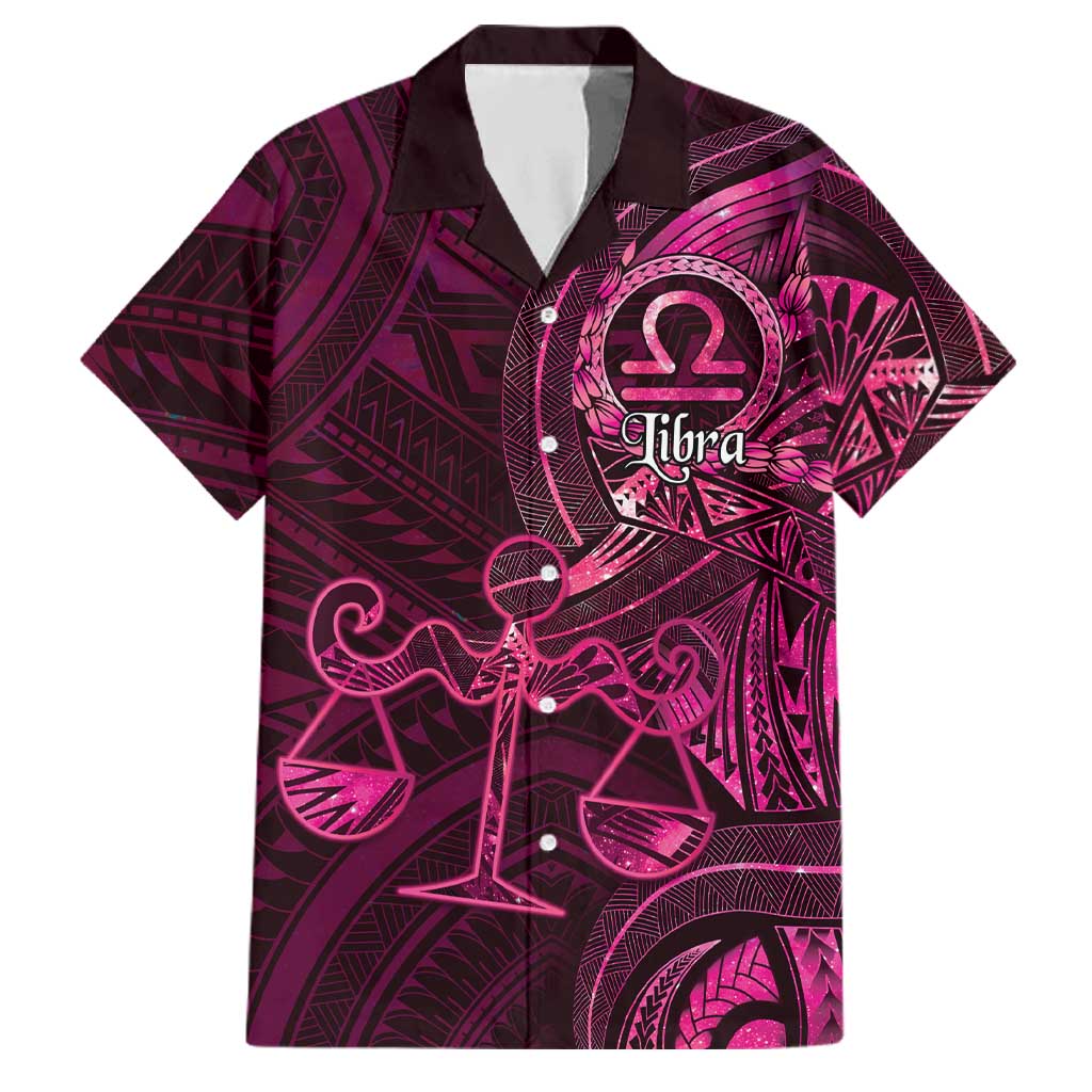Personalised Polynesia Zodiac Libra Family Matching Short Sleeve Bodycon Dress and Hawaiian Shirt Galaxy Polynesian Pattern Chest Tattoo Style LT14 Dad's Shirt - Short Sleeve Pink - Polynesian Pride