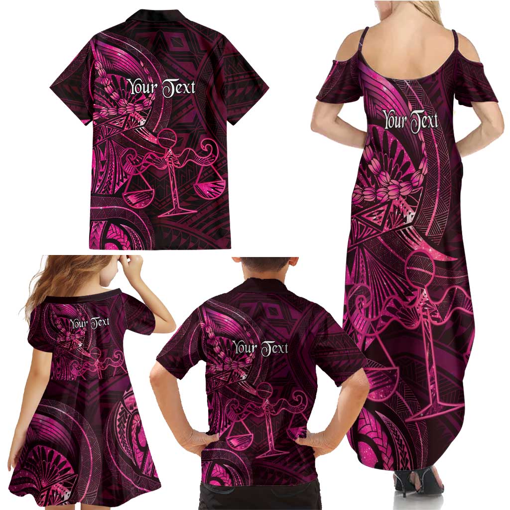 Personalised Polynesia Zodiac Libra Family Matching Summer Maxi Dress and Hawaiian Shirt Galaxy Polynesian Pattern Chest Tattoo Style