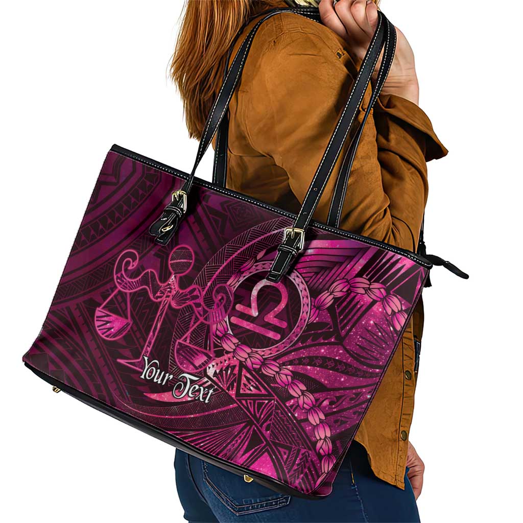 Personalised Polynesia Zodiac Libra Leather Tote Bag Galaxy Polynesian Pattern Chest Tattoo Style