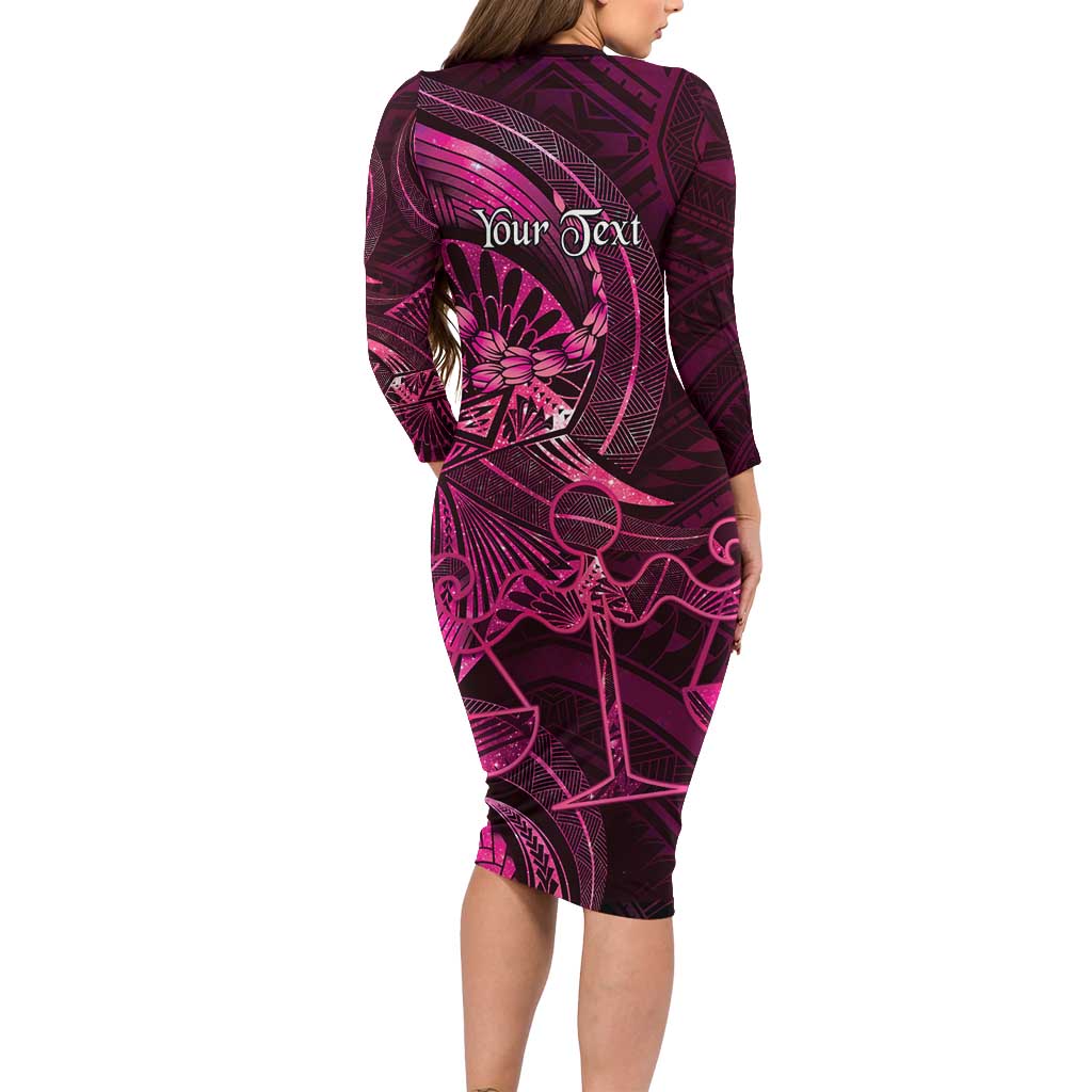 Personalised Polynesia Zodiac Libra Long Sleeve Bodycon Dress Galaxy Polynesian Pattern Chest Tattoo Style LT14 - Polynesian Pride