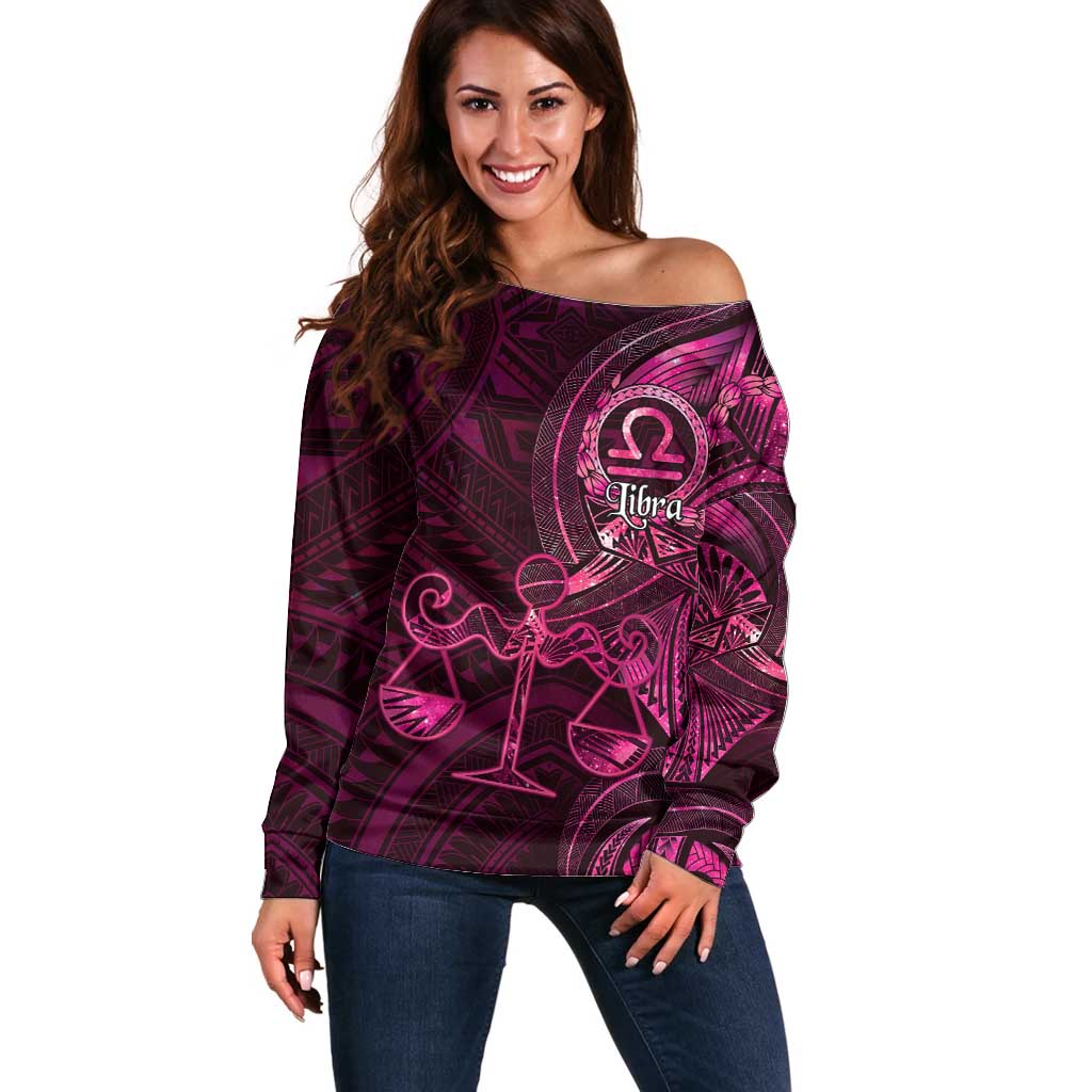 Personalised Polynesia Zodiac Libra Off Shoulder Sweater Galaxy Polynesian Pattern Chest Tattoo Style