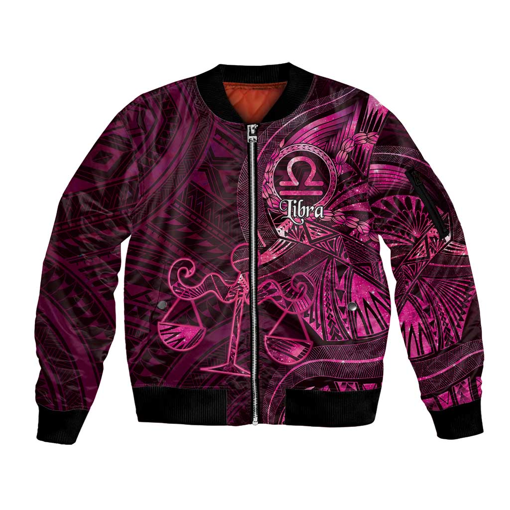Personalised Polynesia Zodiac Libra Sleeve Zip Bomber Jacket Galaxy Polynesian Pattern Chest Tattoo Style