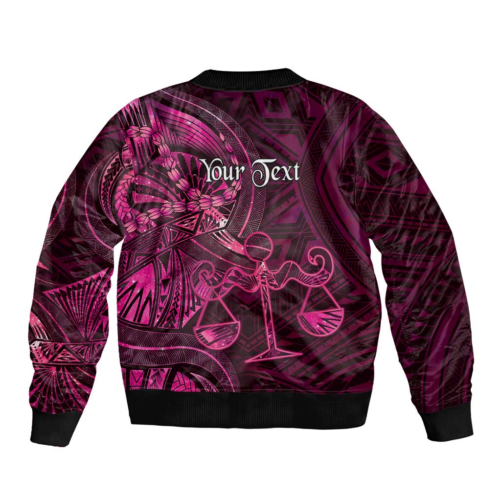 Personalised Polynesia Zodiac Libra Sleeve Zip Bomber Jacket Galaxy Polynesian Pattern Chest Tattoo Style