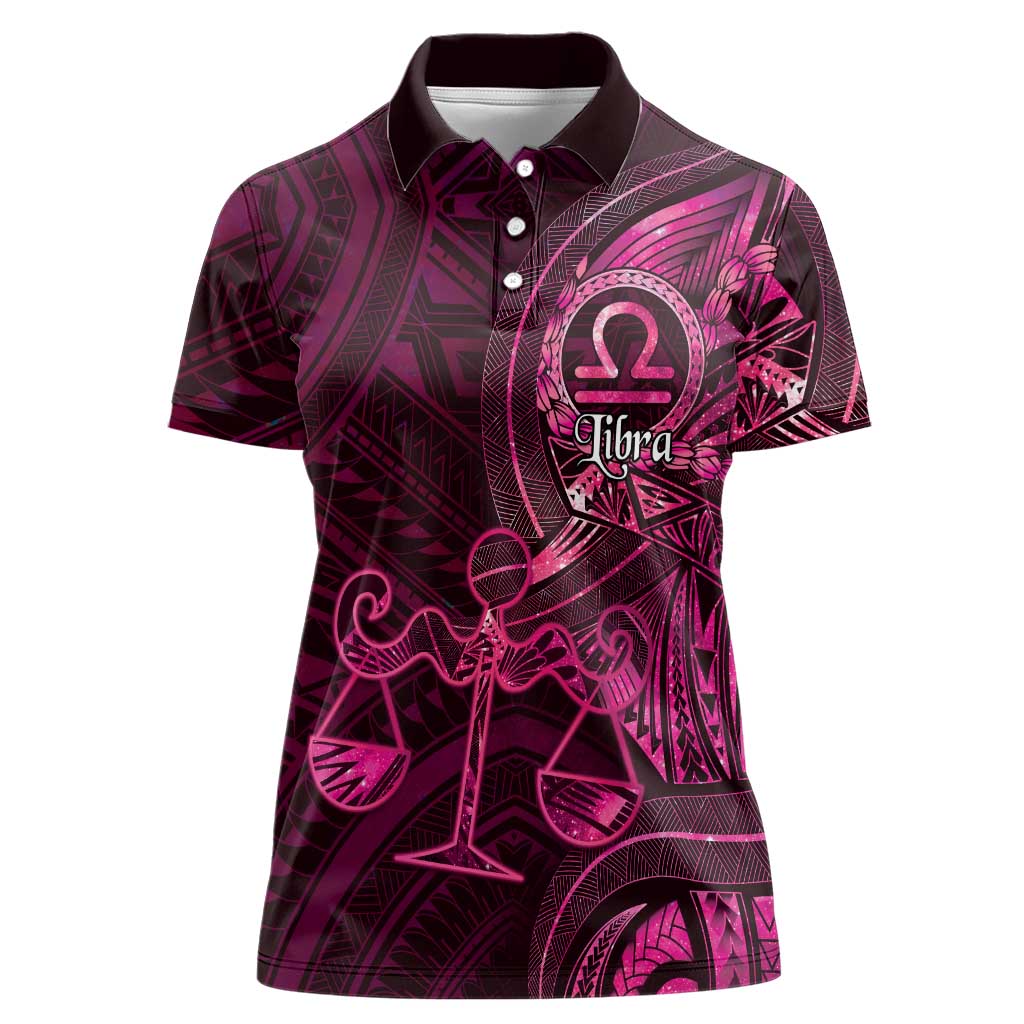 Personalised Polynesia Zodiac Libra Women Polo Shirt Galaxy Polynesian Pattern Chest Tattoo Style
