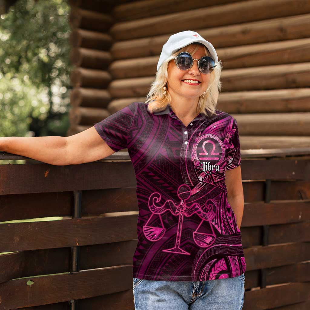 Personalised Polynesia Zodiac Libra Women Polo Shirt Galaxy Polynesian Pattern Chest Tattoo Style