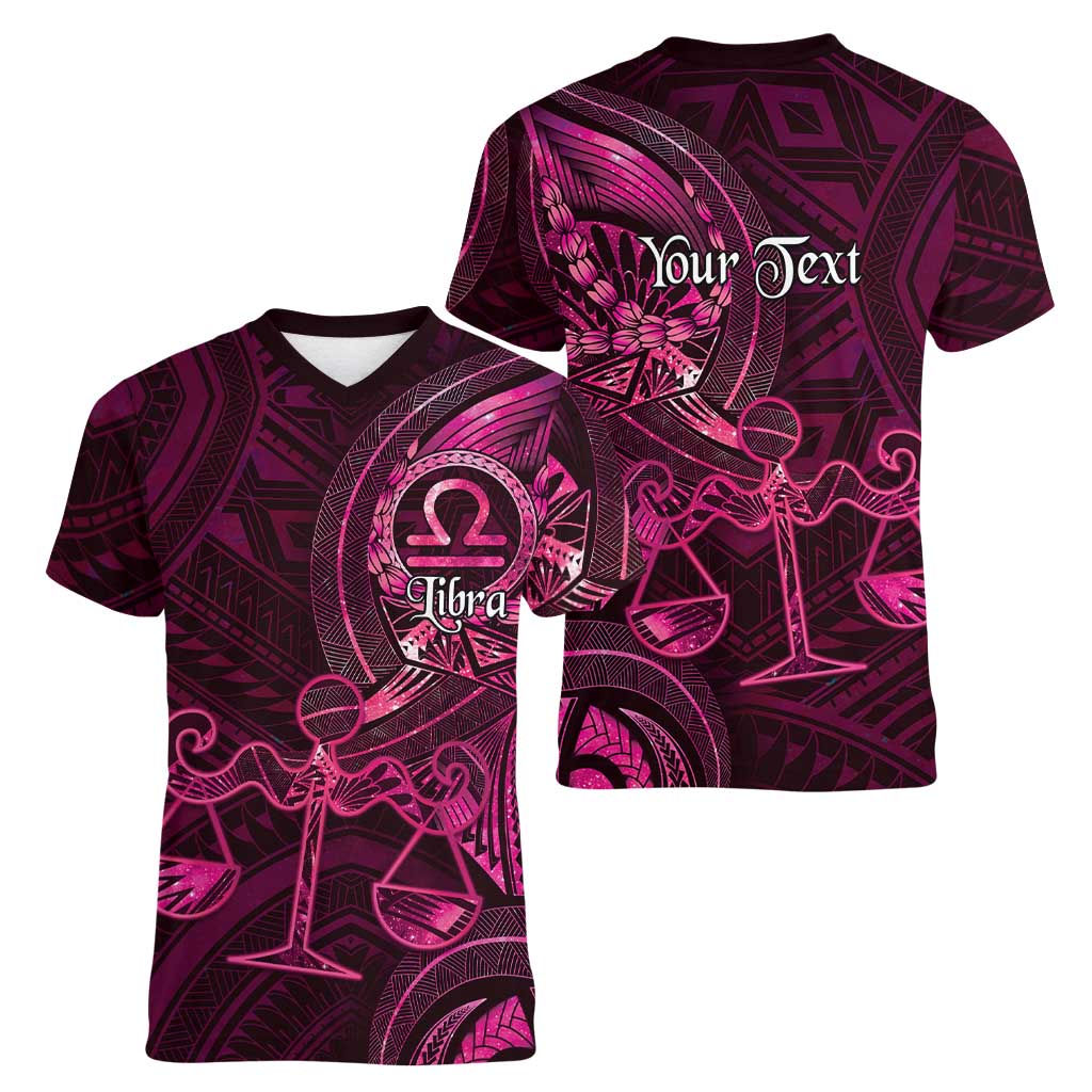 Personalised Polynesia Zodiac Libra Women V-Neck T-Shirt Galaxy Polynesian Pattern Chest Tattoo Style LT14 - Polynesian Pride