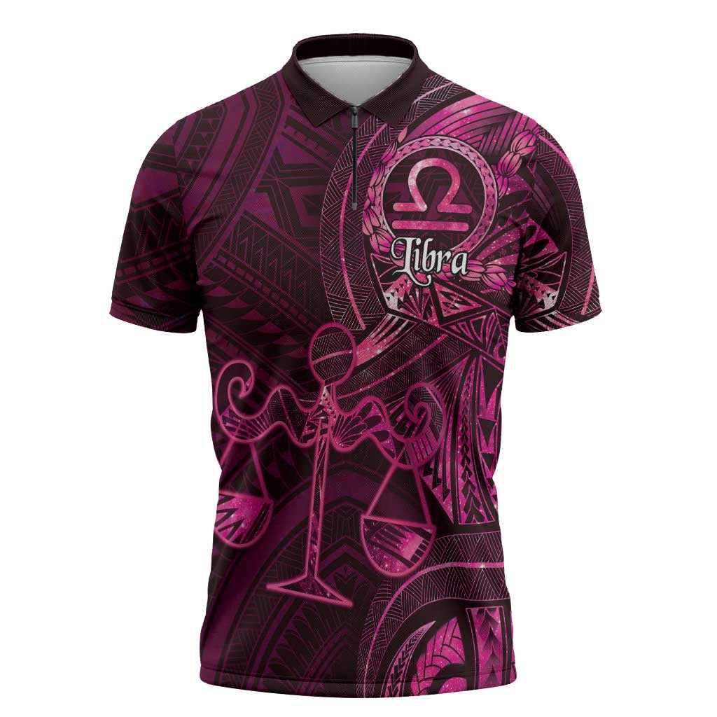 Personalised Polynesia Zodiac Libra Zipper Polo Shirt Galaxy Polynesian Pattern Chest Tattoo Style