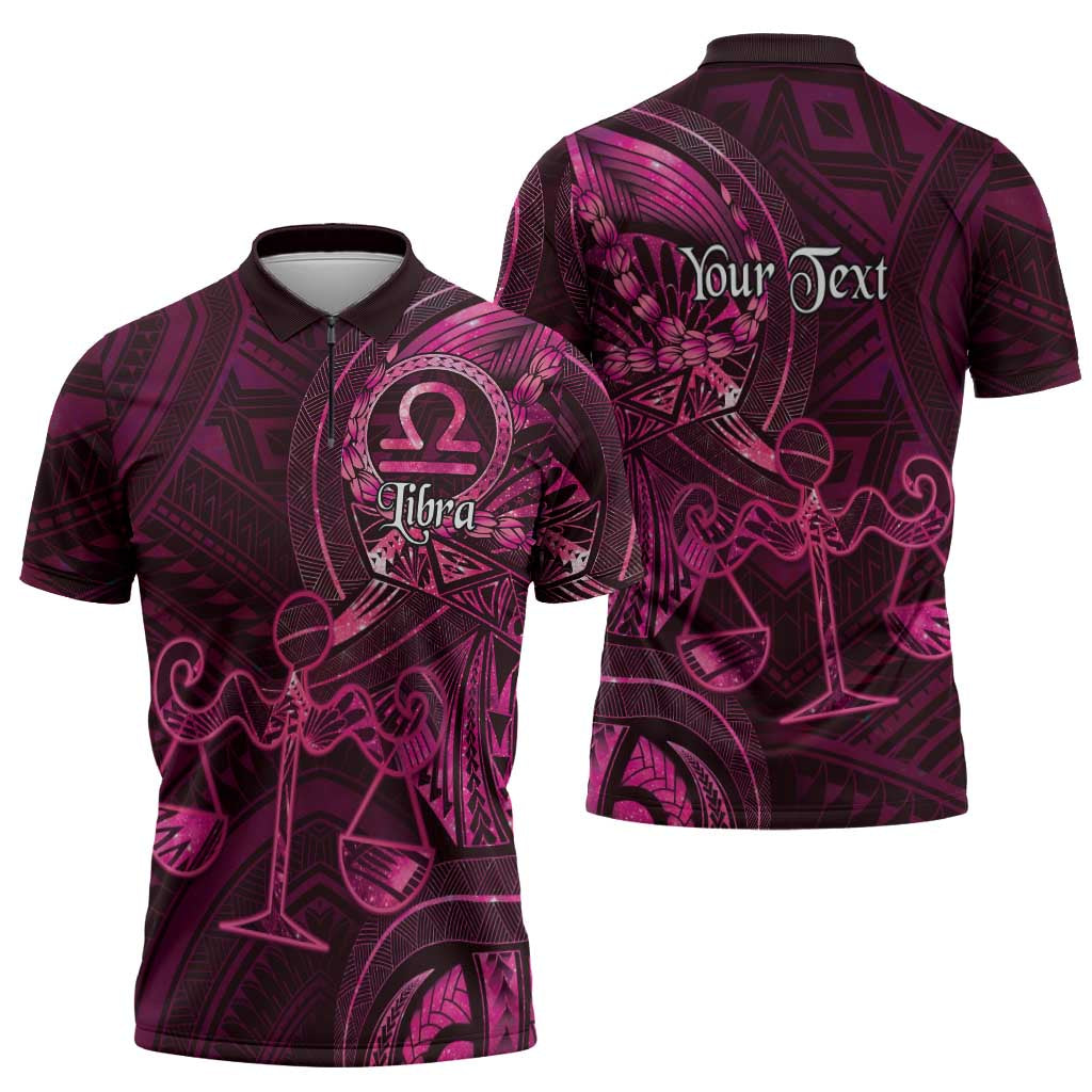 Personalised Polynesia Zodiac Libra Zipper Polo Shirt Galaxy Polynesian Pattern Chest Tattoo Style