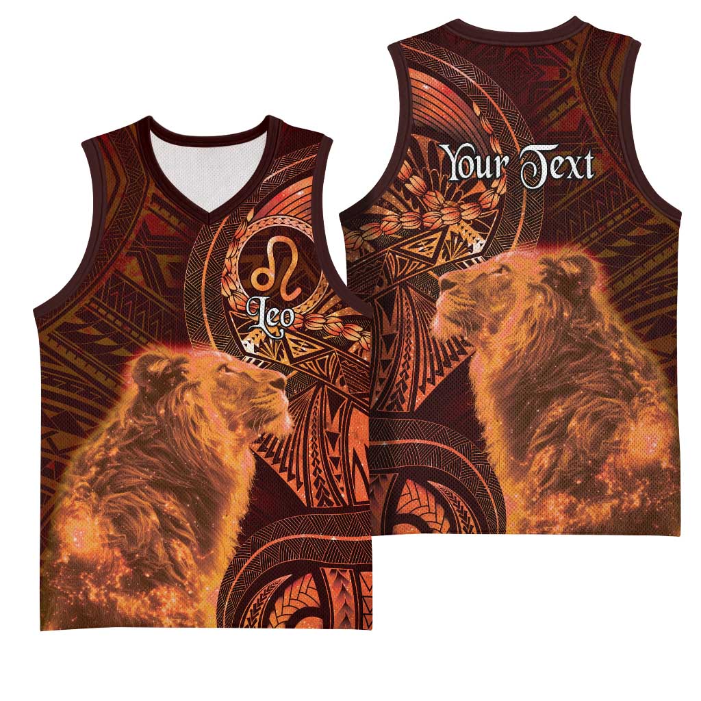 Personalised Polynesia Zodiac Leo Basketball Jersey Galaxy Polynesian Pattern Chest Tattoo Style