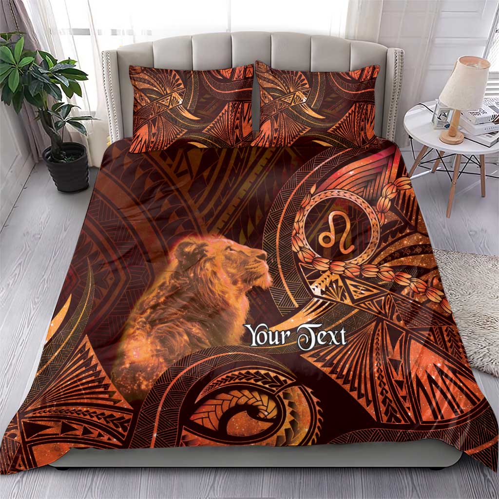 Personalised Polynesia Zodiac Leo Bedding Set Galaxy Polynesian Pattern Chest Tattoo Style