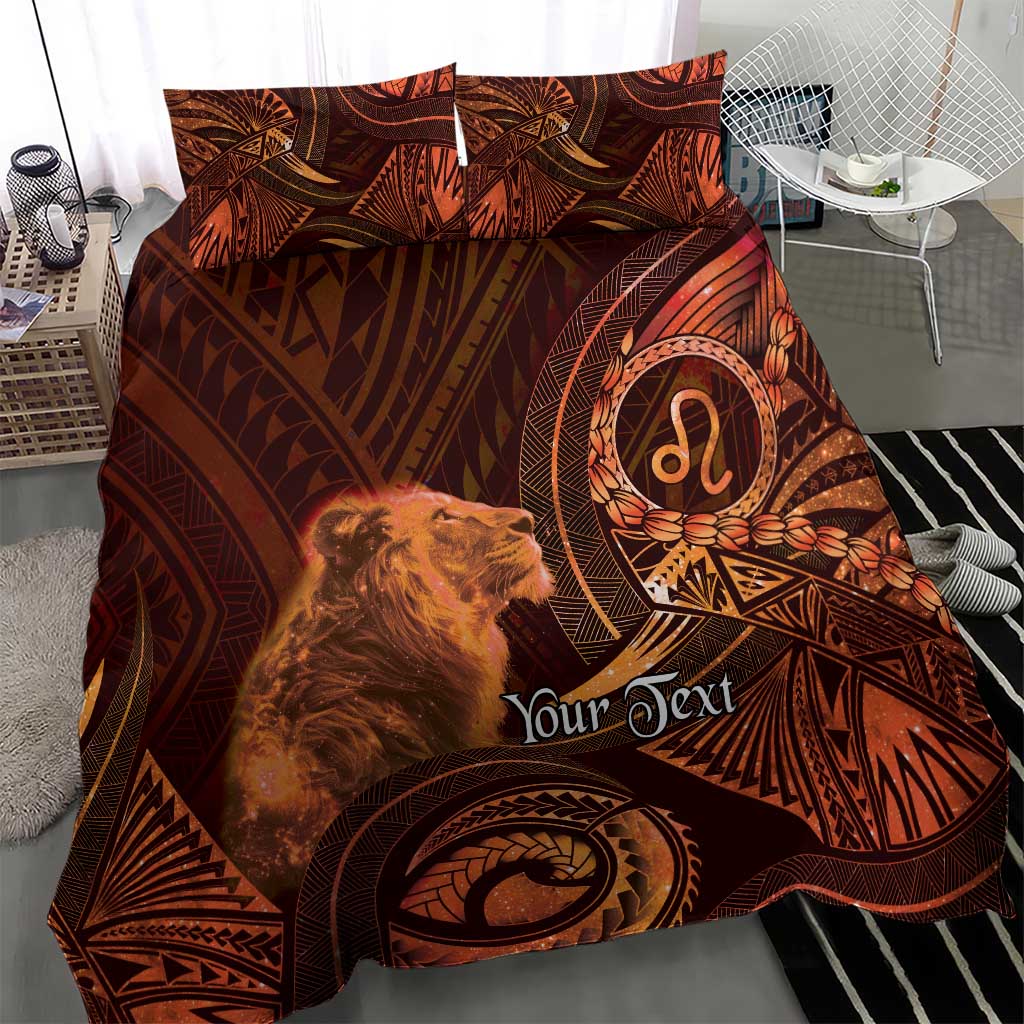 Personalised Polynesia Zodiac Leo Bedding Set Galaxy Polynesian Pattern Chest Tattoo Style