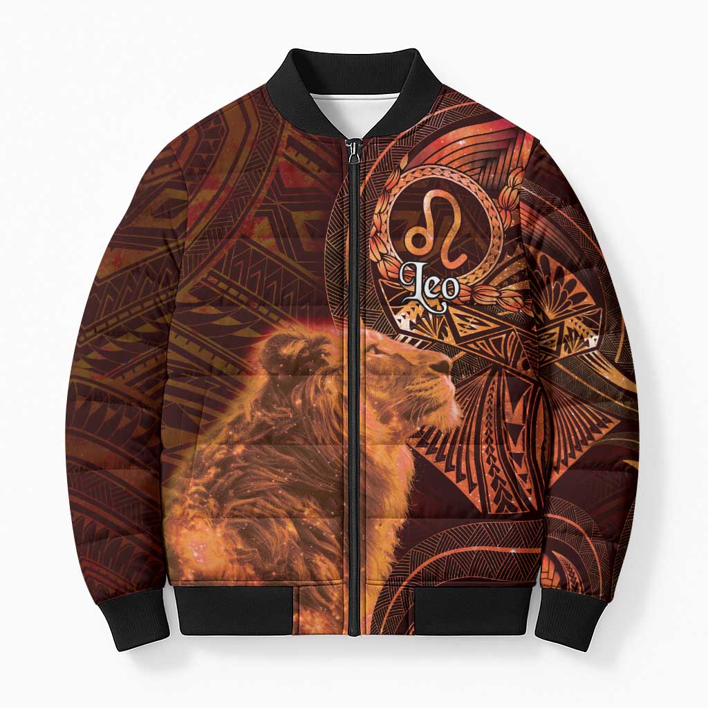 Personalised Polynesia Zodiac Leo Bomber Puffer Jacket Galaxy Polynesian Pattern Chest Tattoo Style