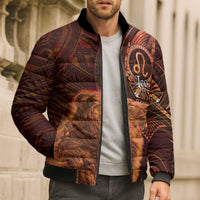 Personalised Polynesia Zodiac Leo Bomber Puffer Jacket Galaxy Polynesian Pattern Chest Tattoo Style