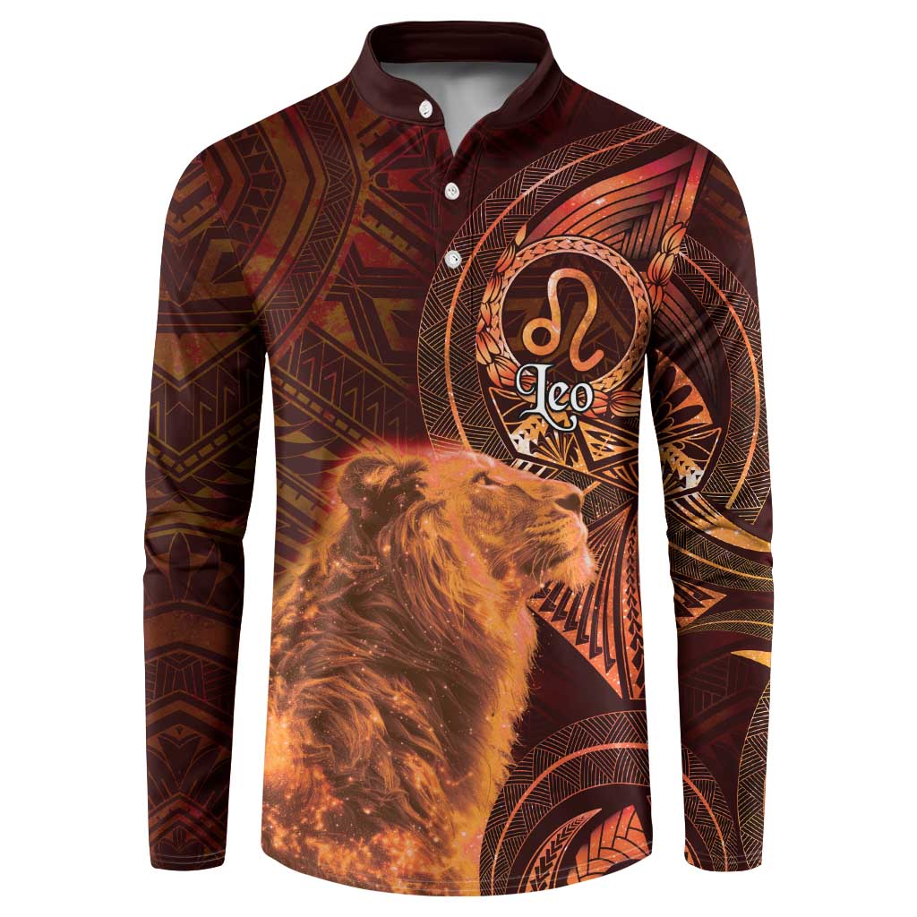 Personalised Polynesia Zodiac Leo Button Sweatshirt Galaxy Polynesian Pattern Chest Tattoo Style