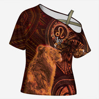 Personalised Polynesia Zodiac Leo Cross Shoulder Shirt Galaxy Polynesian Pattern Chest Tattoo Style LT14 Female Orange - Polynesian Pride