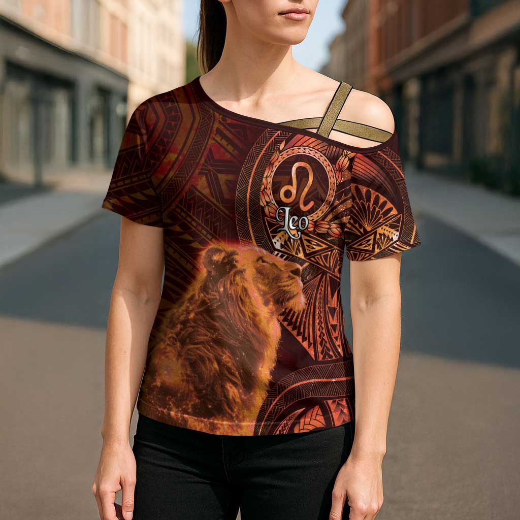 Personalised Polynesia Zodiac Leo Cross Shoulder Shirt Galaxy Polynesian Pattern Chest Tattoo Style LT14 - Polynesian Pride