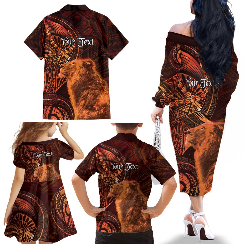 Personalised Polynesia Zodiac Leo Family Matching Off The Shoulder Long Sleeve Dress and Hawaiian Shirt Galaxy Polynesian Pattern Chest Tattoo Style LT14 - Polynesian Pride