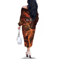 Personalised Polynesia Zodiac Leo Family Matching Off The Shoulder Long Sleeve Dress and Hawaiian Shirt Galaxy Polynesian Pattern Chest Tattoo Style LT14 - Polynesian Pride