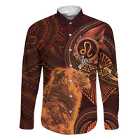 Personalised Polynesia Zodiac Leo Family Matching Off Shoulder Maxi Dress and Hawaiian Shirt Galaxy Polynesian Pattern Chest Tattoo Style LT14 Dad's Shirt - Long Sleeve Orange - Polynesian Pride