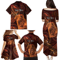Personalised Polynesia Zodiac Leo Family Matching Puletasi and Hawaiian Shirt Galaxy Polynesian Pattern Chest Tattoo Style