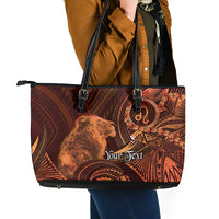 Personalised Polynesia Zodiac Leo Leather Tote Bag Galaxy Polynesian Pattern Chest Tattoo Style