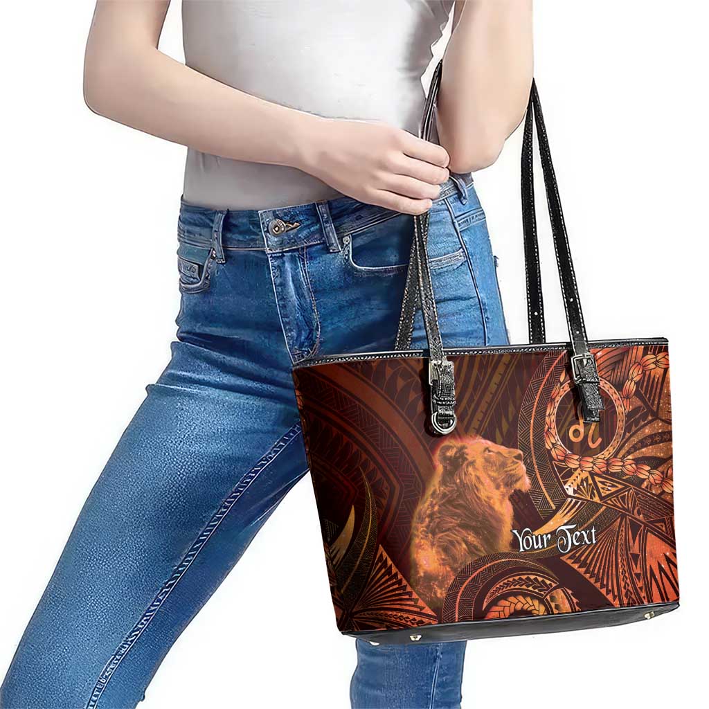 Personalised Polynesia Zodiac Leo Leather Tote Bag Galaxy Polynesian Pattern Chest Tattoo Style