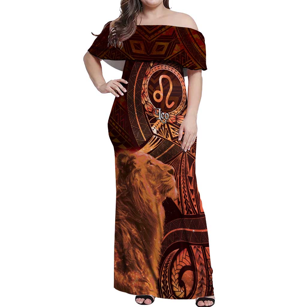 Personalised Polynesia Zodiac Leo Off Shoulder Maxi Dress Galaxy Polynesian Pattern Chest Tattoo Style