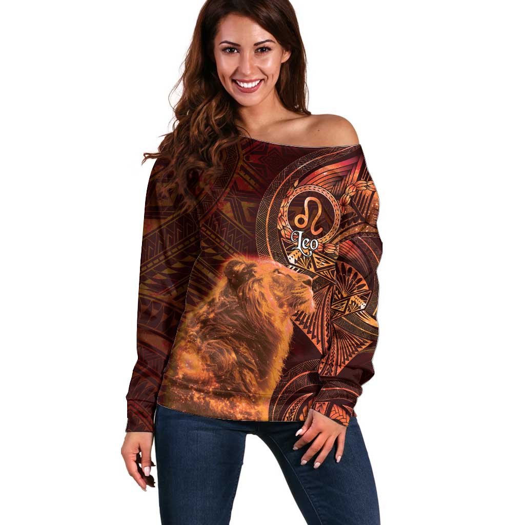Personalised Polynesia Zodiac Leo Off Shoulder Sweater Galaxy Polynesian Pattern Chest Tattoo Style