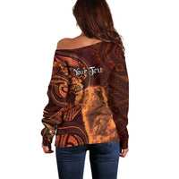 Personalised Polynesia Zodiac Leo Off Shoulder Sweater Galaxy Polynesian Pattern Chest Tattoo Style