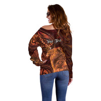 Personalised Polynesia Zodiac Leo Off Shoulder Sweater Galaxy Polynesian Pattern Chest Tattoo Style