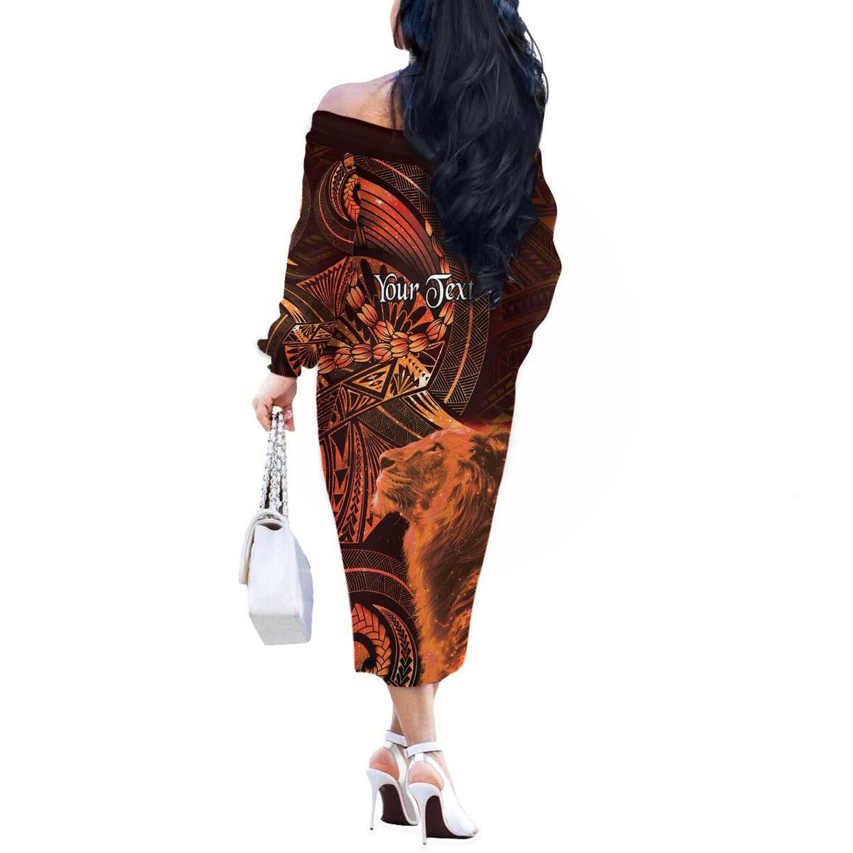 Personalised Polynesia Zodiac Leo Off The Shoulder Long Sleeve Dress Galaxy Polynesian Pattern Chest Tattoo Style
