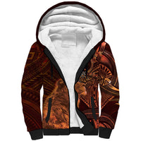 Personalised Polynesia Zodiac Leo Sherpa Hoodie Galaxy Polynesian Pattern Chest Tattoo Style LT14 Unisex Orange - Polynesian Pride