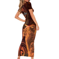 Personalised Polynesia Zodiac Leo Short Sleeve Bodycon Dress Galaxy Polynesian Pattern Chest Tattoo Style